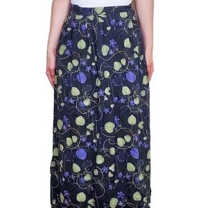 Floral Black Green Purple Navy Blue Maxi Skirt L
